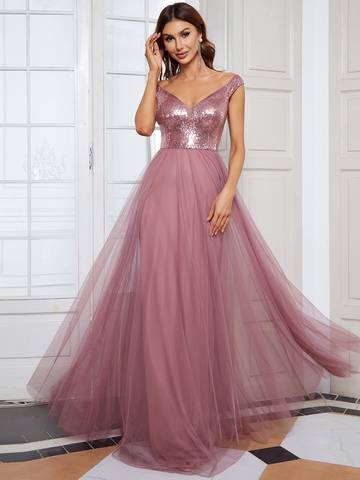 Off Shoulder Tulle & Sequin Sleeveless Evening Dress Dresses Luxurious Weddings