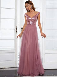 Off Shoulder Tulle & Sequin Sleeveless Evening Dress Dresses Luxurious Weddings