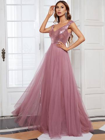 Off Shoulder Tulle & Sequin Sleeveless Evening Dress Dresses Luxurious Weddings