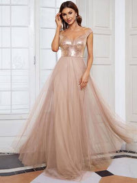 Off Shoulder Tulle & Sequin Sleeveless Evening Dress Dresses Luxurious Weddings