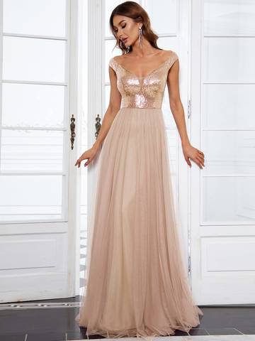 Off Shoulder Tulle & Sequin Sleeveless Evening Dress Dresses Luxurious Weddings