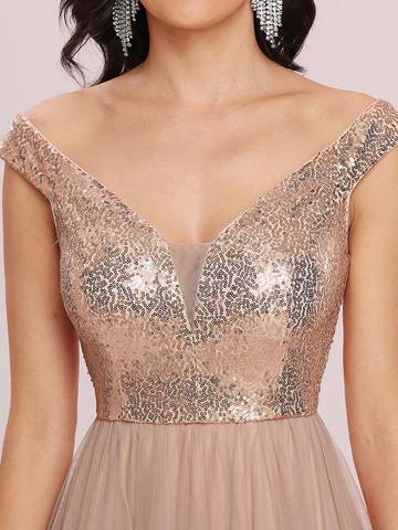 Off Shoulder Tulle & Sequin Sleeveless Evening Dress Dresses Luxurious Weddings