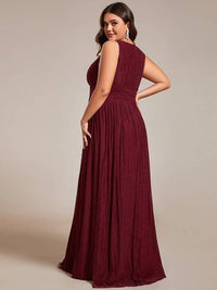 Plus Glittery Pleated Empire Waist Sleeveless Formal Evening Dress Evening Dress Luxurious Weddings