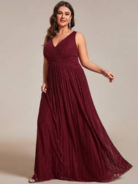 Plus Glittery Pleated Empire Waist Sleeveless Formal Evening Dress Evening Dress Luxurious Weddings