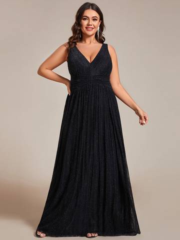 Plus Glittery Pleated Empire Waist Sleeveless Formal Evening Dress Evening Dress Luxurious Weddings