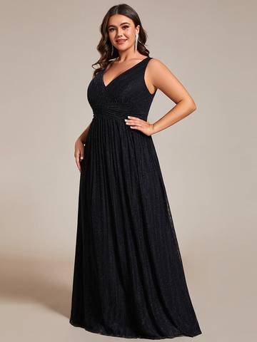 Plus Glittery Pleated Empire Waist Sleeveless Formal Evening Dress Evening Dress Luxurious Weddings