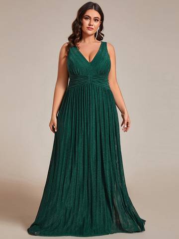 Plus Glittery Pleated Empire Waist Sleeveless Formal Evening Dress Evening Dress Luxurious Weddings