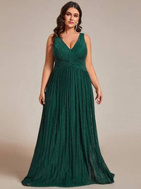 Plus Glittery Pleated Empire Waist Sleeveless Formal Evening Dress Evening Dress Luxurious Weddings