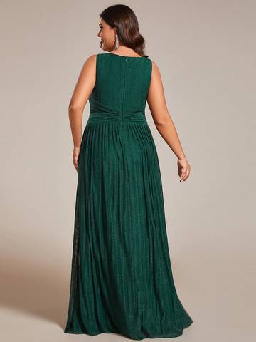 Plus Glittery Pleated Empire Waist Sleeveless Formal Evening Dress Evening Dress Luxurious Weddings