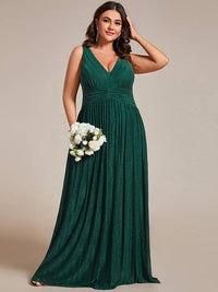 Plus Glittery Pleated Empire Waist Sleeveless Formal Evening Dress Evening Dress Luxurious Weddings