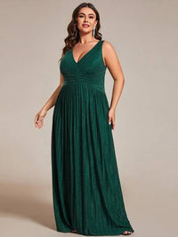 Plus Glittery Pleated Empire Waist Sleeveless Formal Evening Dress Evening Dress Luxurious Weddings