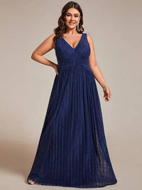 Plus Glittery Pleated Empire Waist Sleeveless Formal Evening Dress Evening Dress Luxurious Weddings