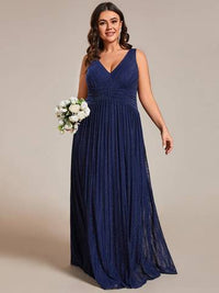 Plus Glittery Pleated Empire Waist Sleeveless Formal Evening Dress Evening Dress Luxurious Weddings