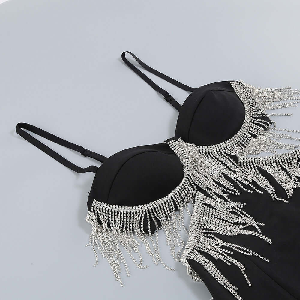 Luxury Heavy Tassel High Waist Slit Suspender Dress Formal Dress Luxurious Weddings