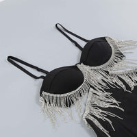 Luxury Heavy Tassel High Waist Slit Suspender Dress Formal Dress Luxurious Weddings