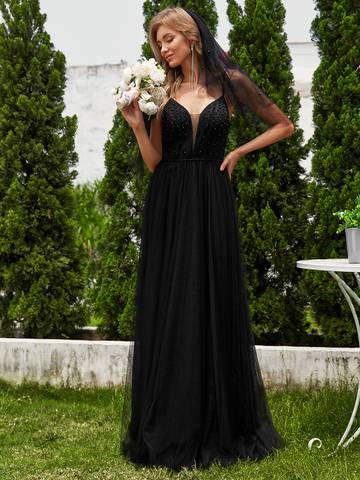 Spaghetti Straps Sleeveless Tulle Pearl Beaded Wedding Dress Wedding Dress Luxurious Weddings
