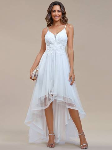 High Low Mesh Appliques Prom Dresses Prom Dress Luxurious Weddings