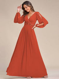 Floor Length Long Lantern Sleeves Formal Dresses Bridesmaid Dresses Luxurious Weddings
