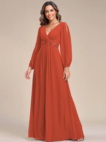 Floor Length Long Lantern Sleeves Formal Dresses Bridesmaid Dresses Luxurious Weddings