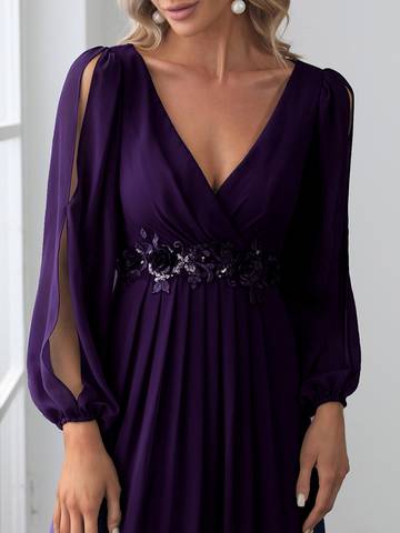 Floor Length Long Lantern Sleeves Formal Dresses Bridesmaid Dresses Luxurious Weddings