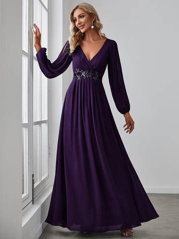 Floor Length Long Lantern Sleeves Formal Dresses Bridesmaid Dresses Luxurious Weddings