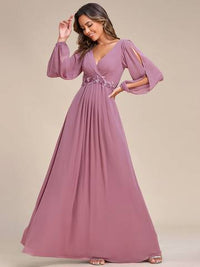Floor Length Long Lantern Sleeves Formal Dresses Bridesmaid Dresses Luxurious Weddings