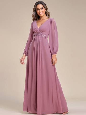 Floor Length Long Lantern Sleeves Formal Dresses Bridesmaid Dresses Luxurious Weddings