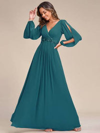 Floor Length Long Lantern Sleeves Formal Dresses Bridesmaid Dresses Luxurious Weddings