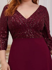 Sexy V Neck A-Line Plus Size Sequin Evening Dress with Sleeve Plus Size Luxurious Weddings