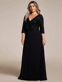 Sexy V Neck A-Line Plus Size Sequin Evening Dress with Sleeve Plus Size Luxurious Weddings