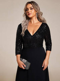 Sexy V Neck A-Line Plus Size Sequin Evening Dress with Sleeve Plus Size Luxurious Weddings