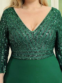 Sexy V Neck A-Line Plus Size Sequin Evening Dress with Sleeve Plus Size Luxurious Weddings