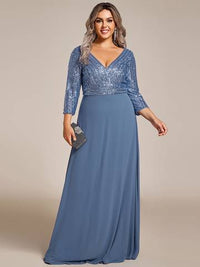 Sexy V Neck A-Line Plus Size Sequin Evening Dress with Sleeve Plus Size Luxurious Weddings