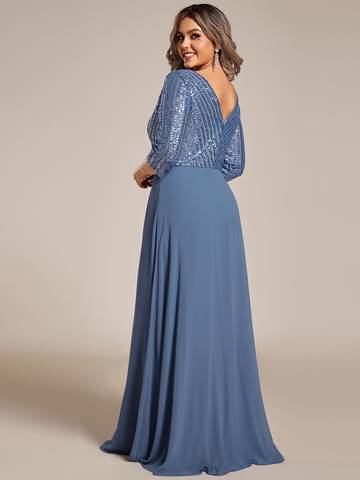 Sexy V Neck A-Line Plus Size Sequin Evening Dress with Sleeve Plus Size Luxurious Weddings