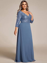 Sexy V Neck A-Line Plus Size Sequin Evening Dress with Sleeve Plus Size Luxurious Weddings