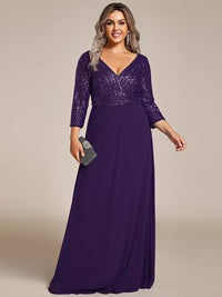Sexy V Neck A-Line Plus Size Sequin Evening Dress with Sleeve Plus Size Luxurious Weddings