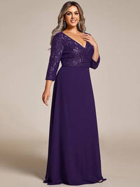 Sexy V Neck A-Line Plus Size Sequin Evening Dress with Sleeve Plus Size Luxurious Weddings