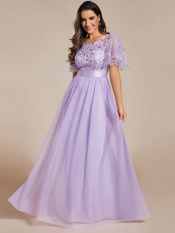 Sequin Print Floor-length Evening Dresses with Cap Sleeve Bridesmaid Dresses Luxurious Weddings