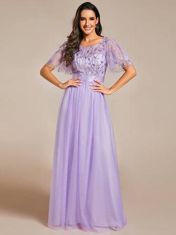Sequin Print Floor-length Evening Dresses with Cap Sleeve Bridesmaid Dresses Luxurious Weddings