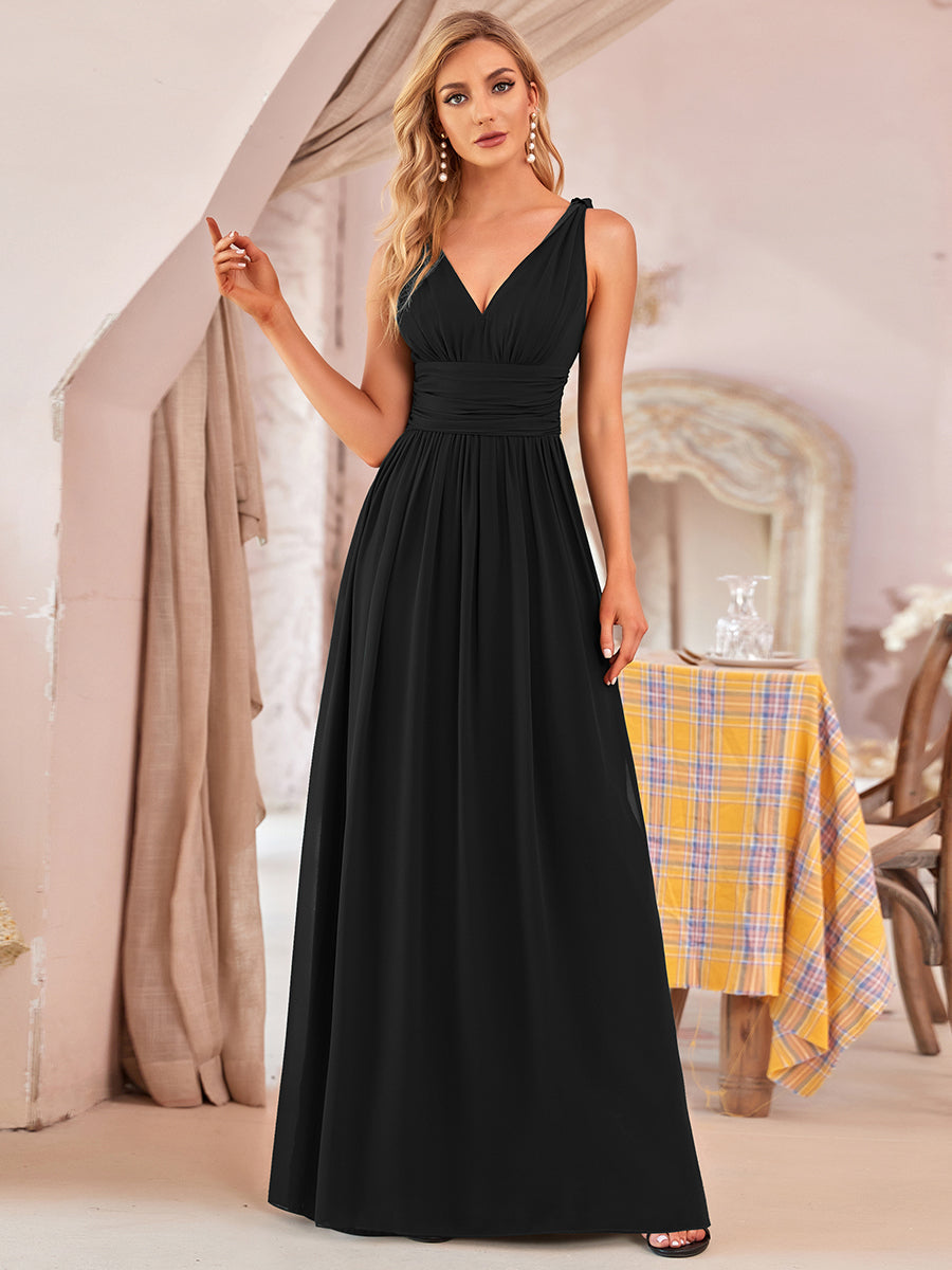 Elegant Double V-Neck Maxi Long Bridesmaid Dresses Bridesmaid Dresses Luxurious Weddings