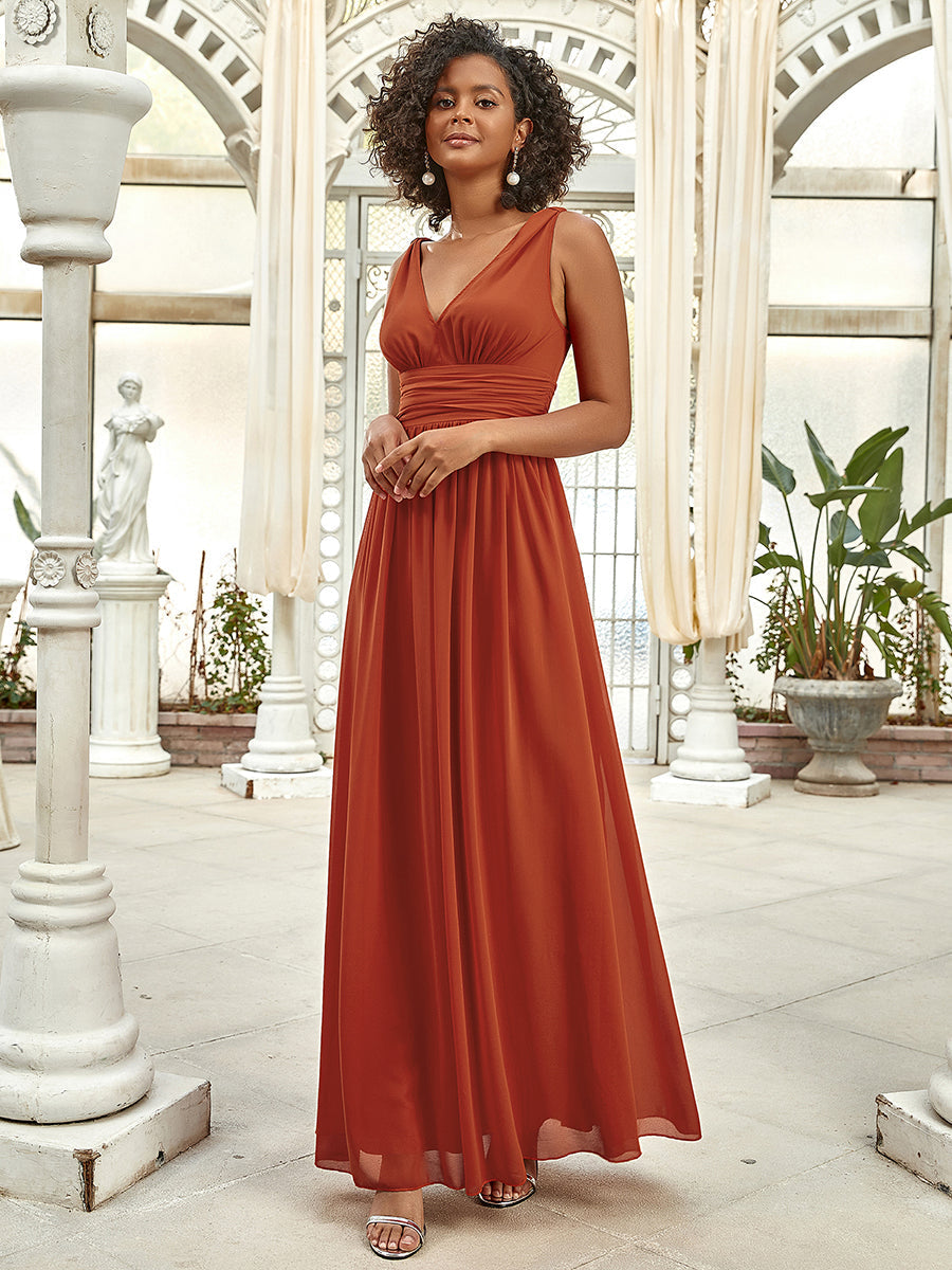 Elegant Double V-Neck Maxi Long Bridesmaid Dresses Bridesmaid Dresses Luxurious Weddings