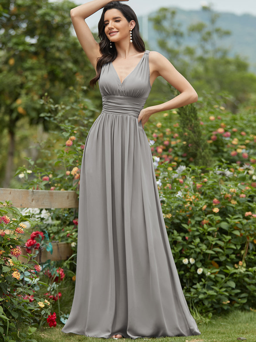 Elegant Double V-Neck Maxi Long Bridesmaid Dresses Bridesmaid Dresses Luxurious Weddings