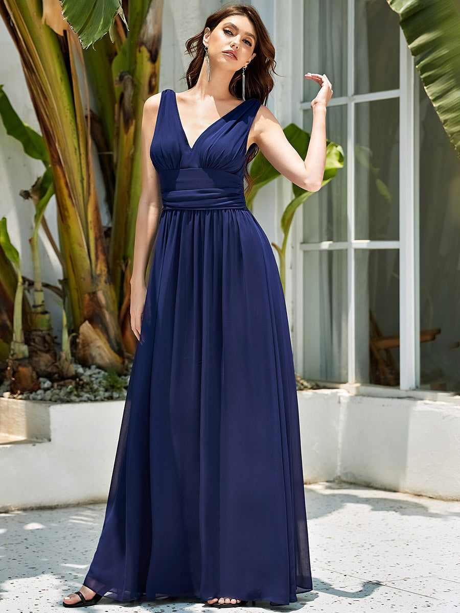 Elegant Double V-Neck Maxi Long Bridesmaid Dresses Bridesmaid Dresses Luxurious Weddings