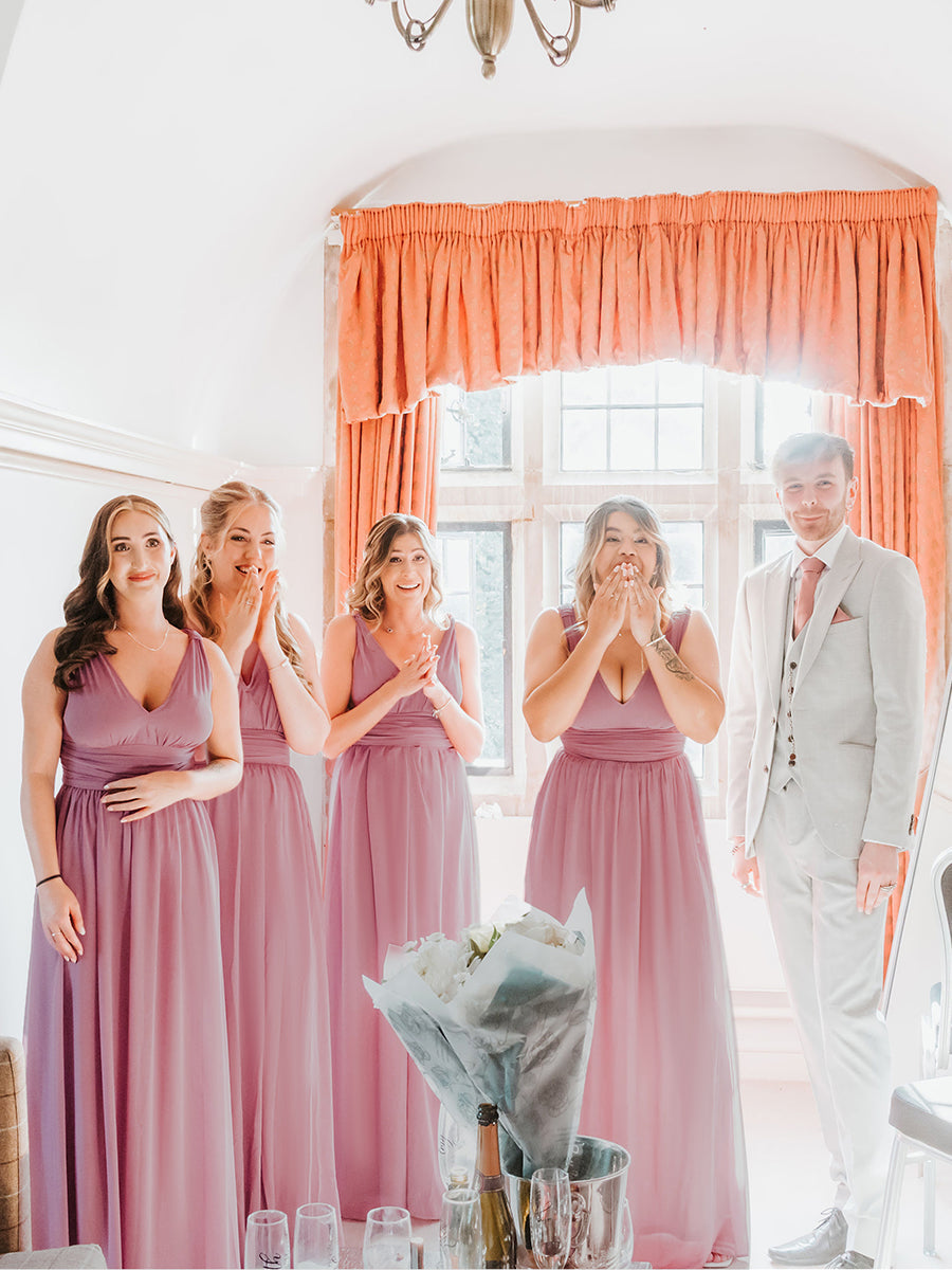 Elegant Double V-Neck Maxi Long Bridesmaid Dresses Bridesmaid Dresses Luxurious Weddings