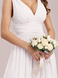 Elegant Double V-Neck Maxi Long Bridesmaid Dresses Bridesmaid Dresses Luxurious Weddings
