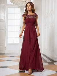 Lace Neckline Ruched Chiffon Bridesmaid Dress Bridesmaid Dresses Luxurious Weddings