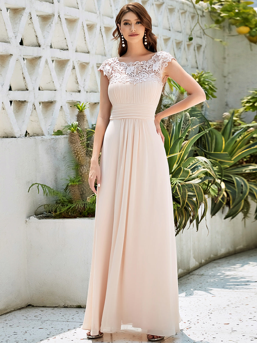 Lace Neckline Ruched Chiffon Bridesmaid Dress Bridesmaid Dresses Luxurious Weddings