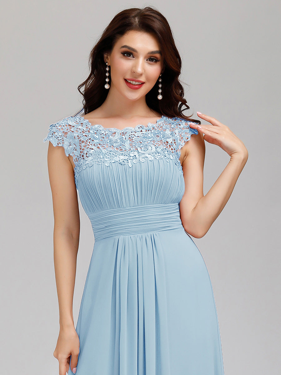 Lace Neckline Ruched Chiffon Bridesmaid Dress Bridesmaid Dresses Luxurious Weddings