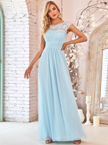 Lace Neckline Ruched Chiffon Bridesmaid Dress Bridesmaid Dresses Luxurious Weddings