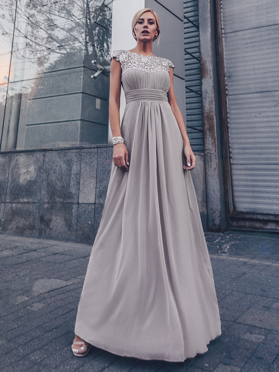 Lace Neckline Ruched Chiffon Bridesmaid Dress Bridesmaid Dresses Luxurious Weddings